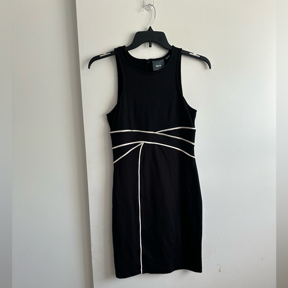 Maeve Black Mini Dress with White Piping